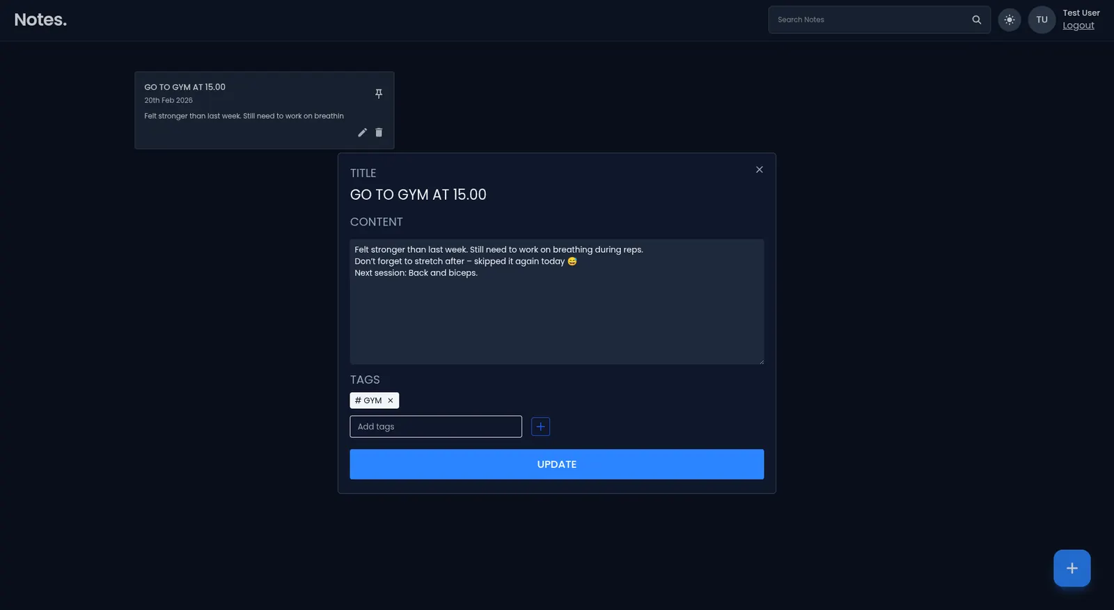 Note editor modal and tag management