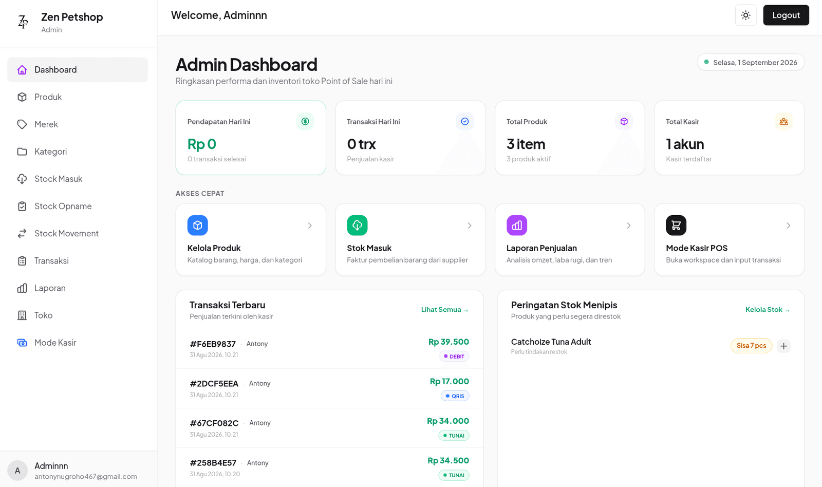 Zen POS Admin Dashboard