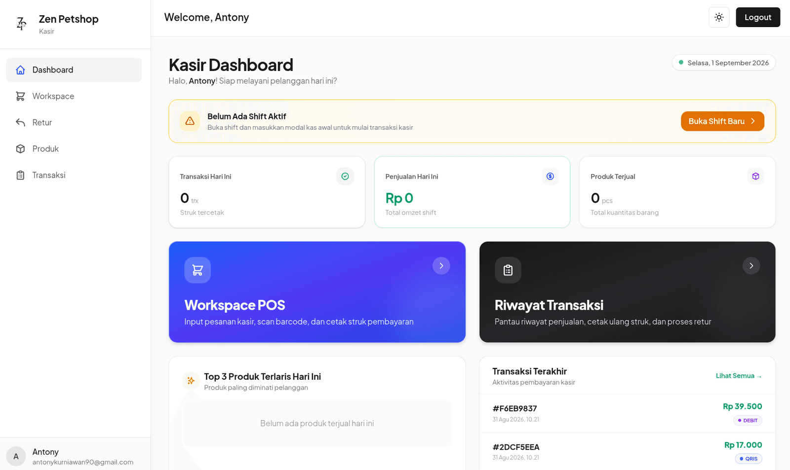 Zen POS Cashier Workspace